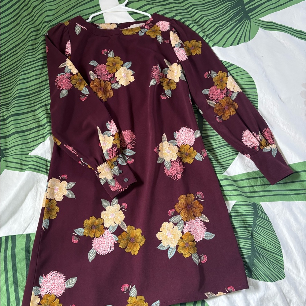 Loft Floral Burgundy Dress